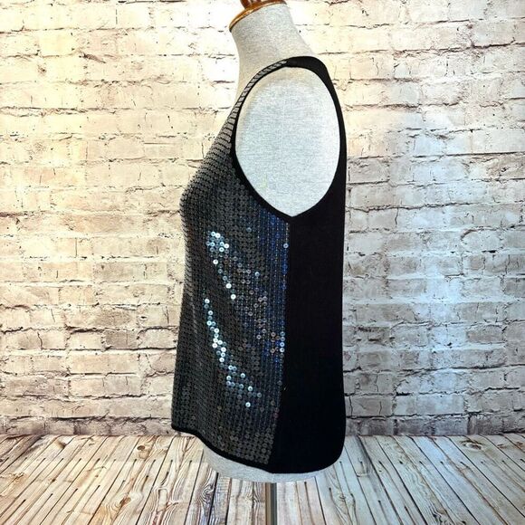 Sioni Black Sequin Sleeveless Tank Top Blouse V-Neck Sweater Knit Small NWT - Picture 3 of 6